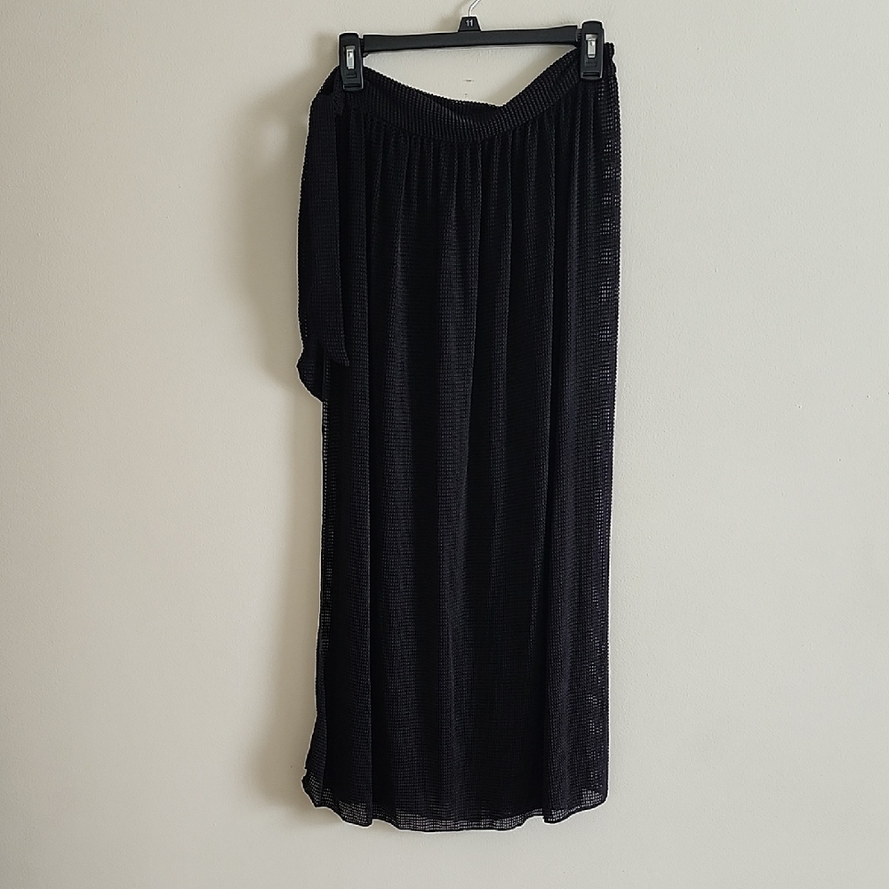 Black Swim Suit Crochet Style Cover Up Skirt Wrap Skirt Open Side Slit 0XL